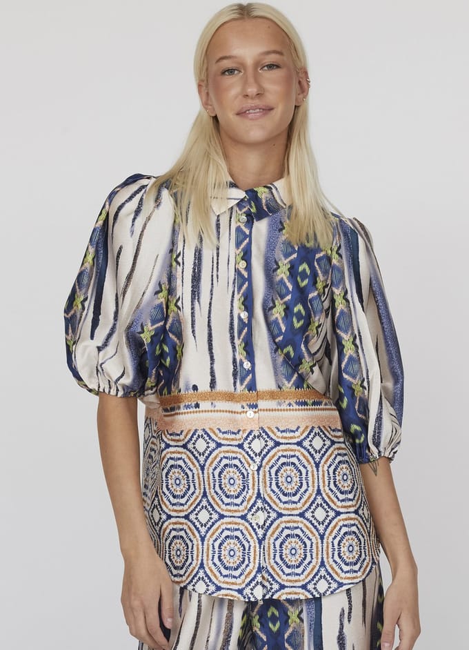 SISTERS POINT Ella-sh36 Dames Blouse - Blue Ethnic - Maat XS