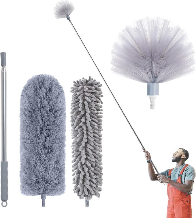 Verlengbare Microvezel en Chenille Pluimstaaf - Herbruikbaar en Vouwbaar - Ideaal voor Het Schoonmaken van Hogere Ruimtes