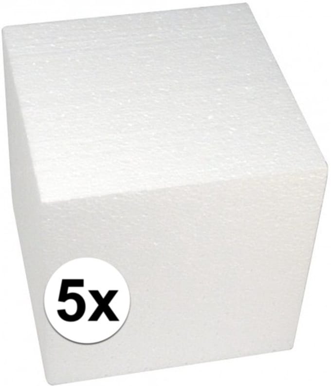 Rayher hobby Piepschuim vormen/figuren kubus - 5x - wit - 20 x 20 cm - knutselen artikelen
