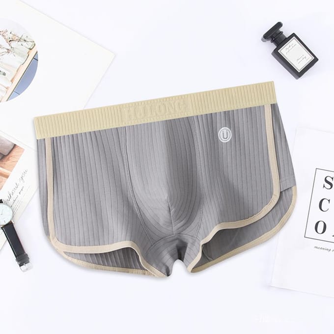 Heren Boxer Ondergoed Mid-rise Elastische Tailleband Patchwork Kleur Shorts Slips U-convex Geribbelde Slips Dagelijkse Kleding L gray