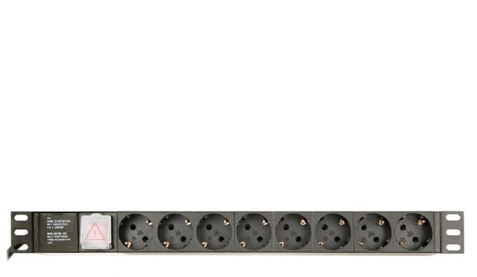 19 inch stekkerdoos | schakelaar | IEC C14 - 8x CEE 7/3 | 1U | zwart | 3 meter