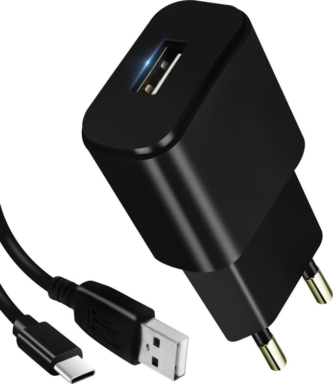 Forever, Wandlader USB 1A met USB-C Kabel 1.2m, Zwart
