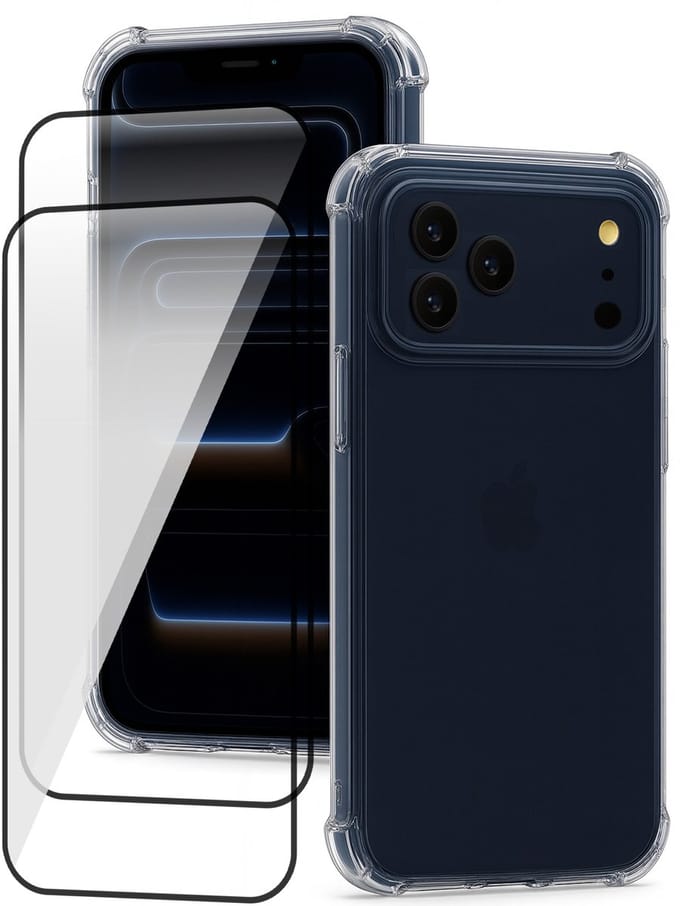 Hoesje geschikt voor iPhone 17 Pro - 2x Screenprotector Volledig Dekkend Glas - Shockproof Transparant