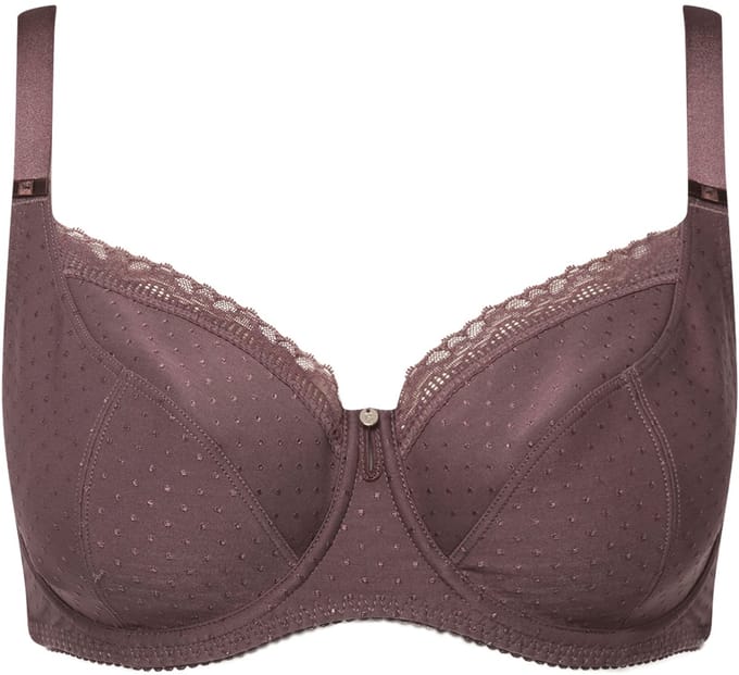 Ulla Popken - Dames - Beugelbeha jacquard kanten rand - Aarde - Maat 110F