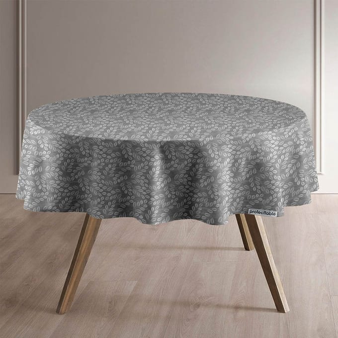 Protecttable - Rond Tafelzeil Bladensymfonie Grijs Ø138cm - Tafelkleed Afwasbaar - Kunststof