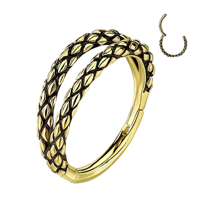 Piercing PVD Double Hoop Oxidized Lizard Skin 1.2x8 - goud - LMPiercings