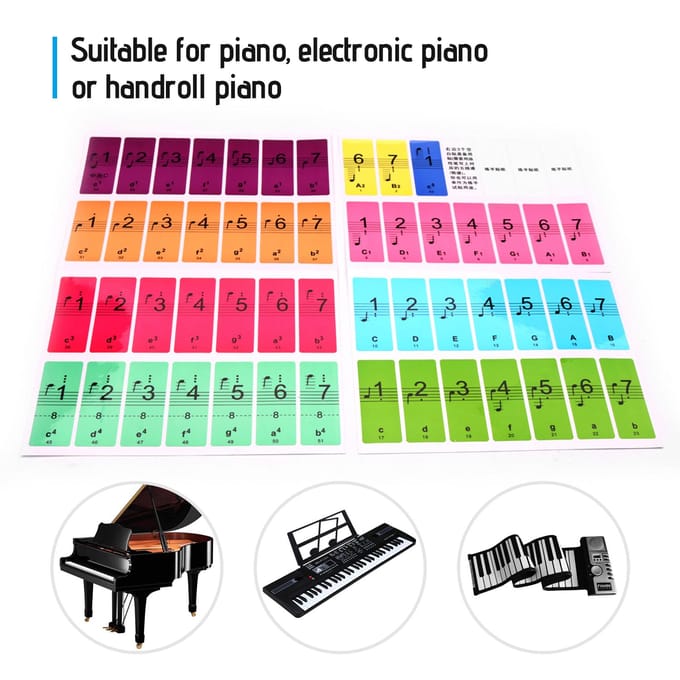 Pianotoetsen Stickers voor Beginners voor 88 61 54 Toetsen Piano veelkleurig