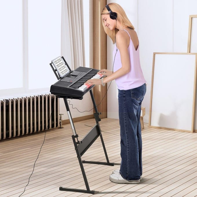 Clavier Piano Numérique 61 Touches Électrique Portable avec Support Réglable