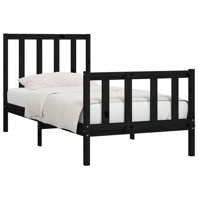 vidaXL - Bedframe - massief - hout - zwart - 75x190 - cm