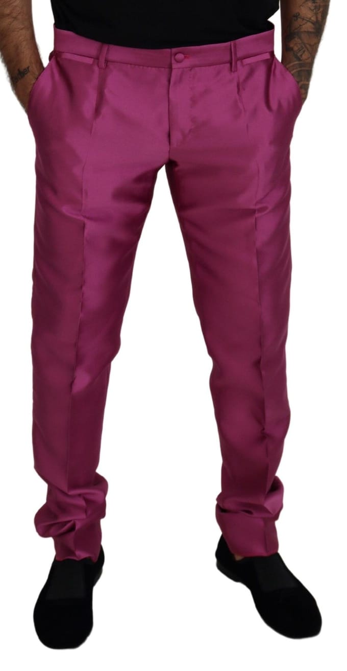 Paarse Satijnen Broek Slim Fit
