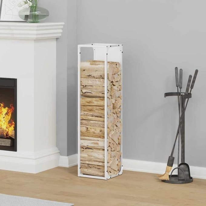 Houtrek - Houtopslag - Open haard - Koudgewalst staal - 25x25x100 cm - Wit