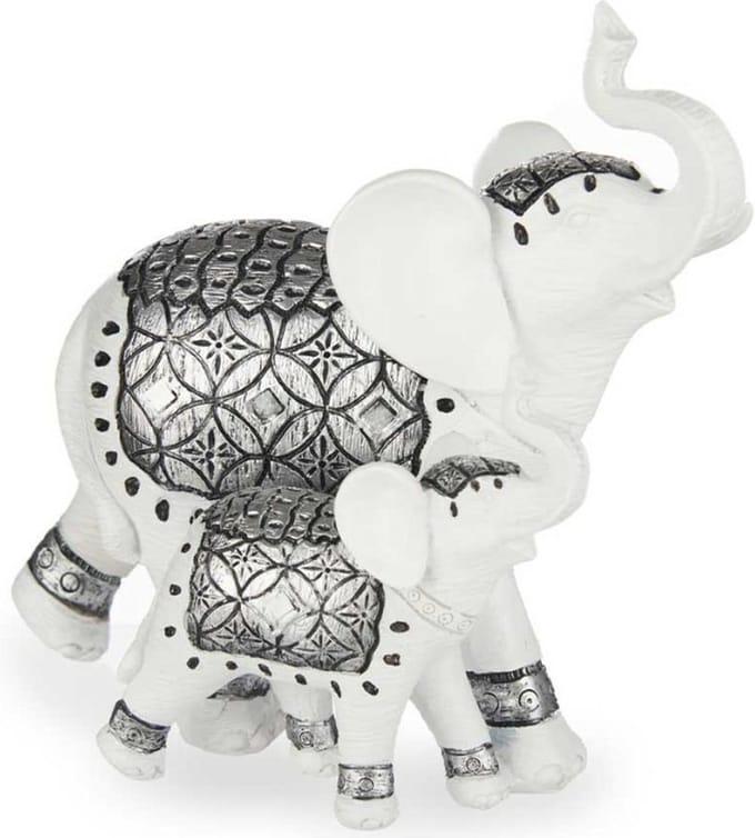 Giftdecor - Olifant met jong dierenbeeld - 21x11 cm - Wit - Home deco