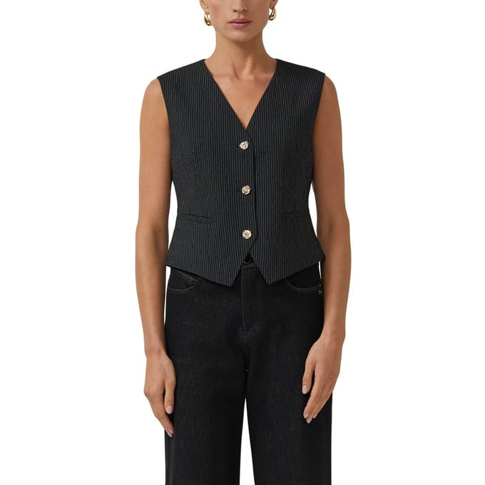 s.Oliver - female - Gestructureerd gilet met krijtstrepen en sierknopen