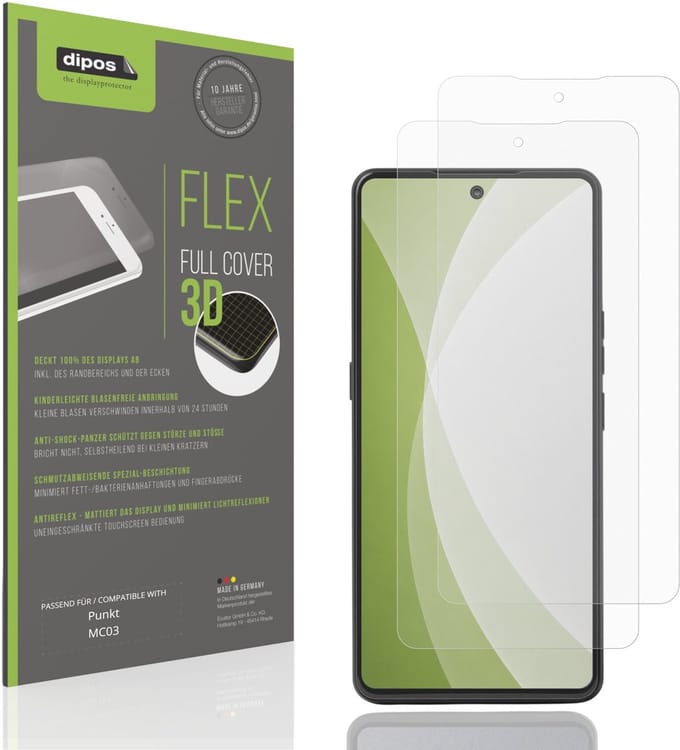 dipos FLEX – 2x Matte Screenprotector geschikt voor Punkt MC03 | Volledige Schermbescherming | Case-Friendly