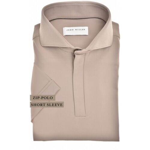 John Miller Polo Slim Plain Hyperstretch Short Sleeve Zip Collar Midden Bruin / male