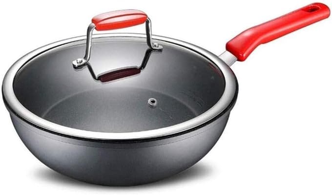 Friteuse Koekenpan - Bredere Pan - Koken en Bakken - Energiebesparende Bodem - 28 cm - Rood