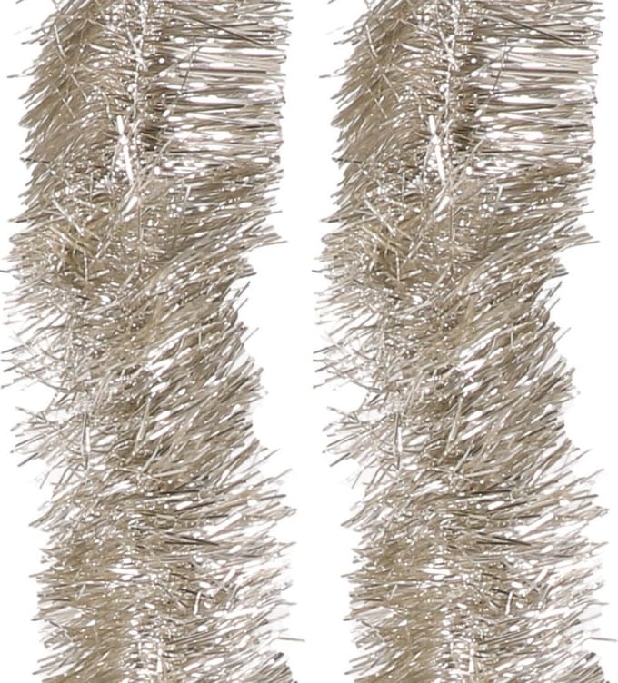 Decoris kerstslinger - 4x - zilver/champagne - 270 x 7 cm - folie/lametta - glans - kerstversiering