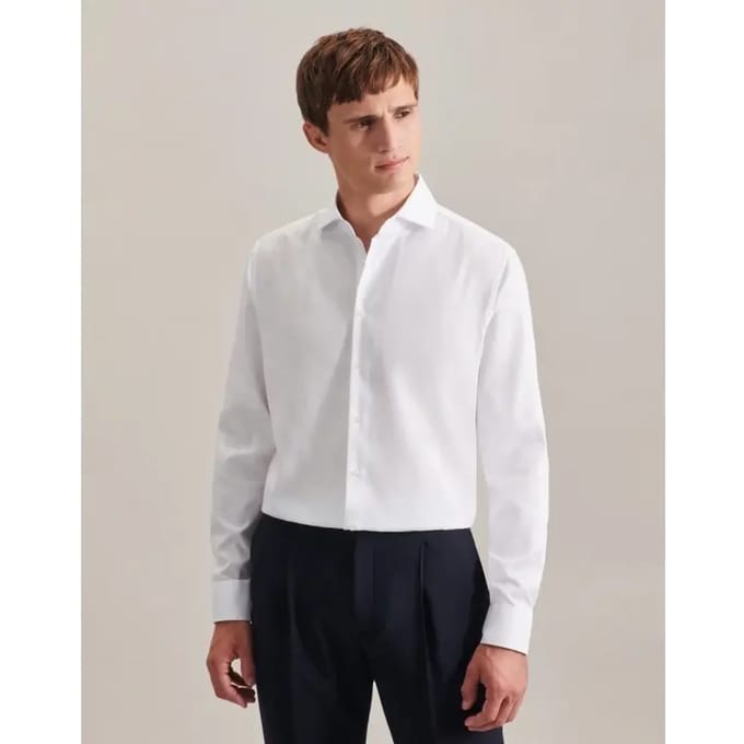 Seidensticker slim fit overhemd - wit twill - Strijkvrij - Boordmaat: 45