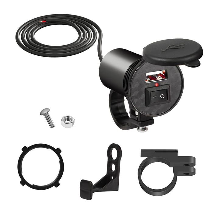 PD+QC3.0 Motorfiets USB Snellader 60W Stuur Dubbele USB-aansluiting met schakelaar Voltmeter Waterdichte 12V Voedingsadapter Single USB port gray