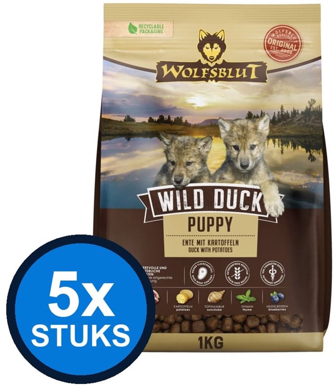 5x Wolfsblut - Puppy Wild Duck - Hondenvoer Droogvoer - 1 kg