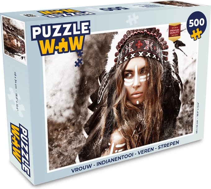 Puzzel Vrouw - Indianentooi - Veren - Strepen - Legpuzzel - Puzzel 500 stukjes