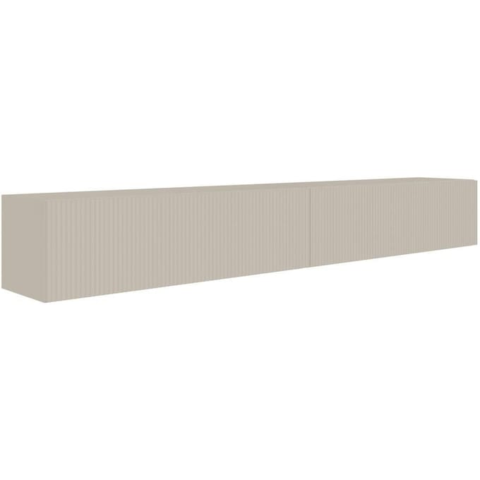 Selsey Veldio – Hangend TV-meubel met geribbelde fronten, 200 cm, grijsbeige
