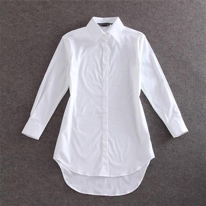 Plus Size Dames Blouse Shirt Lange Mouw Wit Effen Losse Lange Versie Casual Top M wit