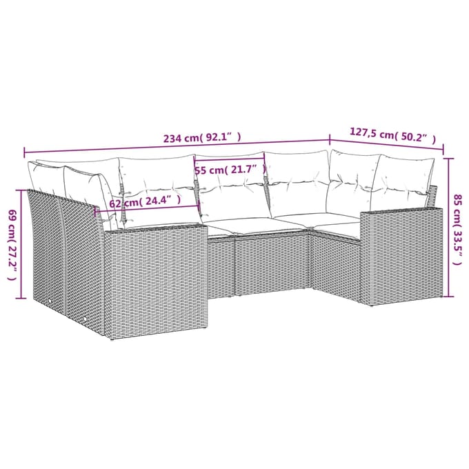 vidaXL - 6-delige - Loungeset - met - kussens - poly - rattan - beige