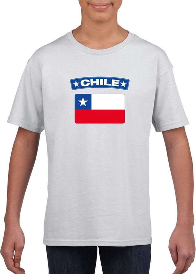 Chili t-shirt met Chileense vlag wit kinderen 146/152