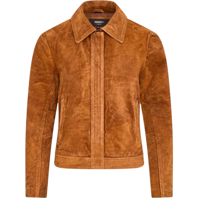 Dames beige suède leren bomber Blouson Jas - Varsity