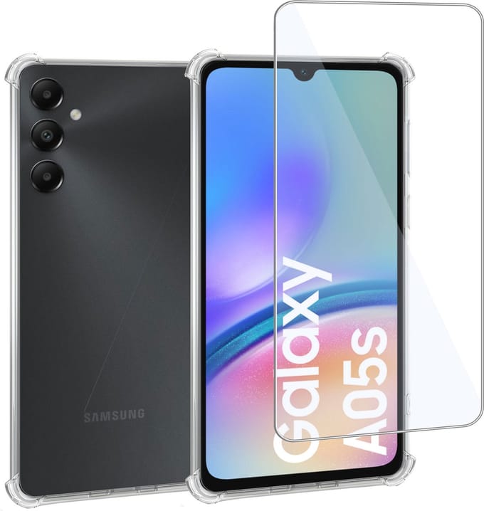 Geschikt voor Samsung Galaxy A05s - Hoesje + Screenprotector – Gehard Glas Cover + Shock Proof Case - Transparant
