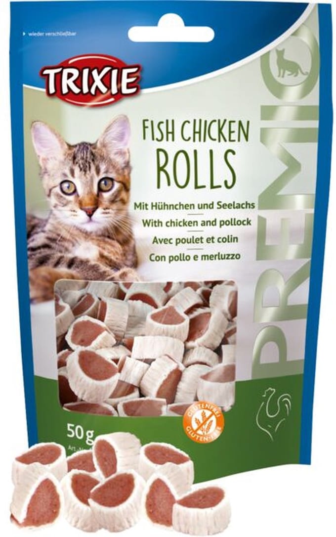 Eigen merk Fish and Chicken rolls - kattensnack - 5 zakjes van 50 gram -
