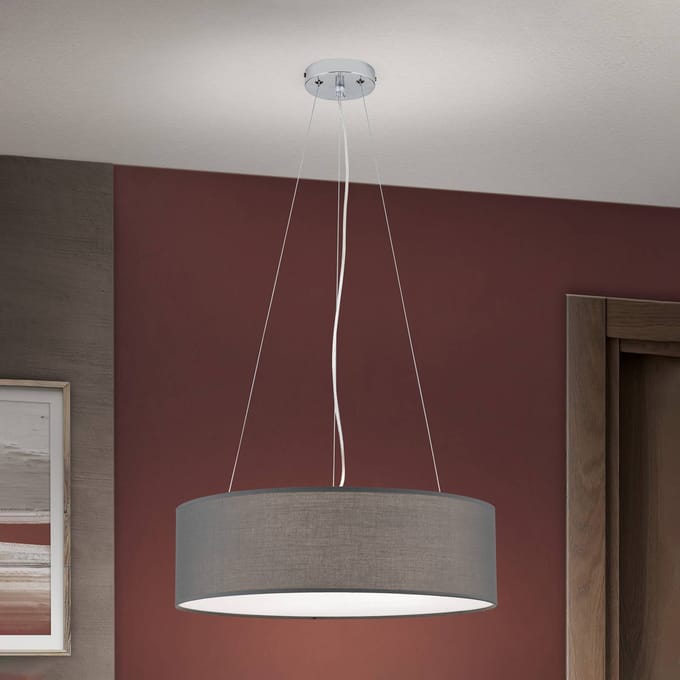 ORION Hanglamp Ufo met grijze stoffen lampenkap