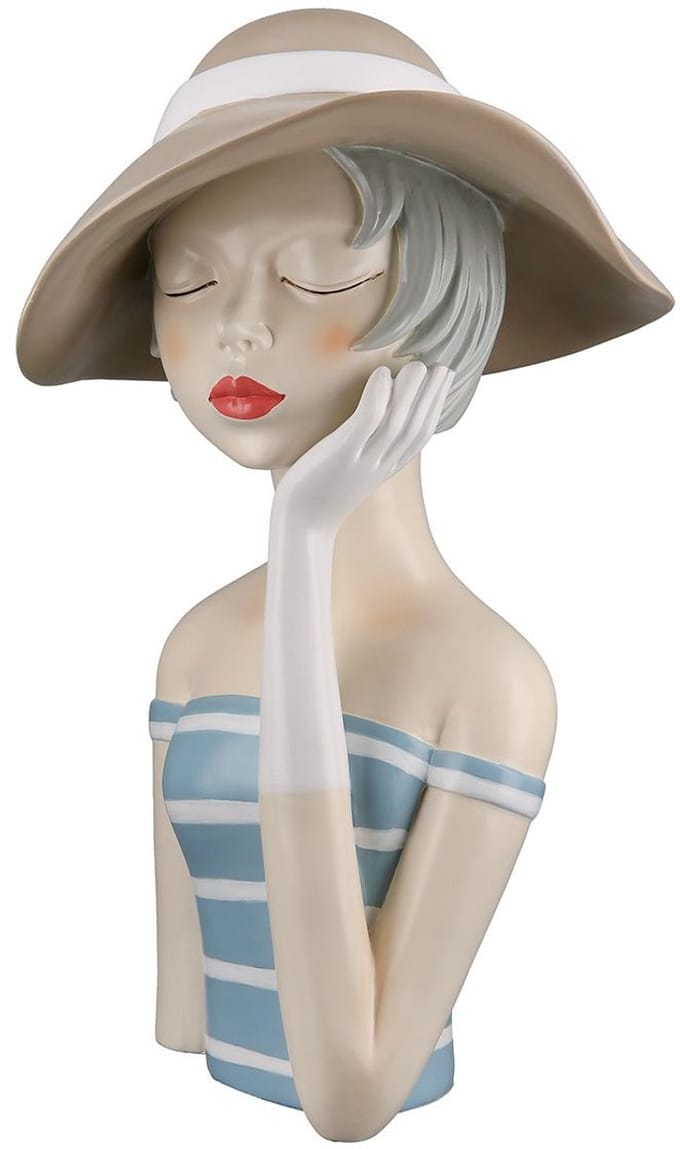 beeld dame on the beach - Resin - 20x19x32 cm blauw