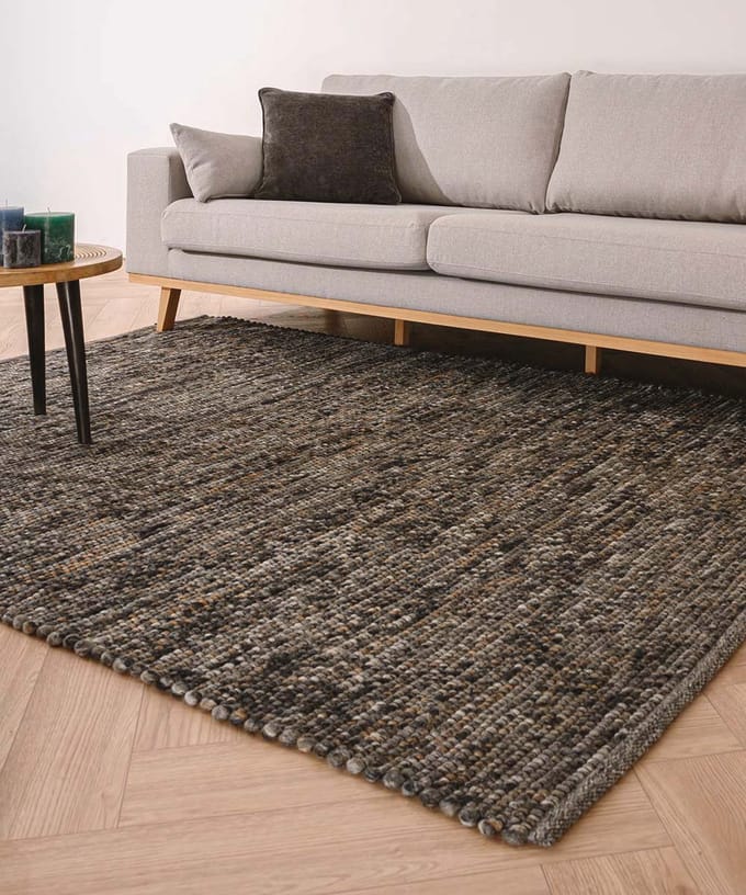 Wollen vloerkleed - Lett grijs/bruin 60x120