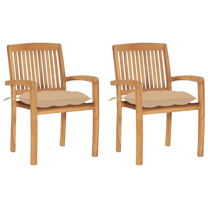 vidaXL - Tuinstoelen - 2 - st - met - beige - kussens - massief - teakhout