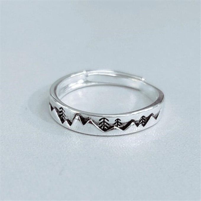 Bagues d'ouverture exquises en argent sterling 925 avec arbre de Noël rétro simple et doux R119 gray