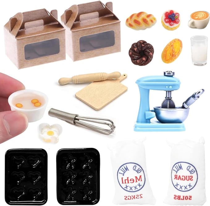 Miniatuur Bakset - Kabouter Accessoires - Poppenhuis Decoratie - Levendige Details - Schaal 1:12 - Multicolor