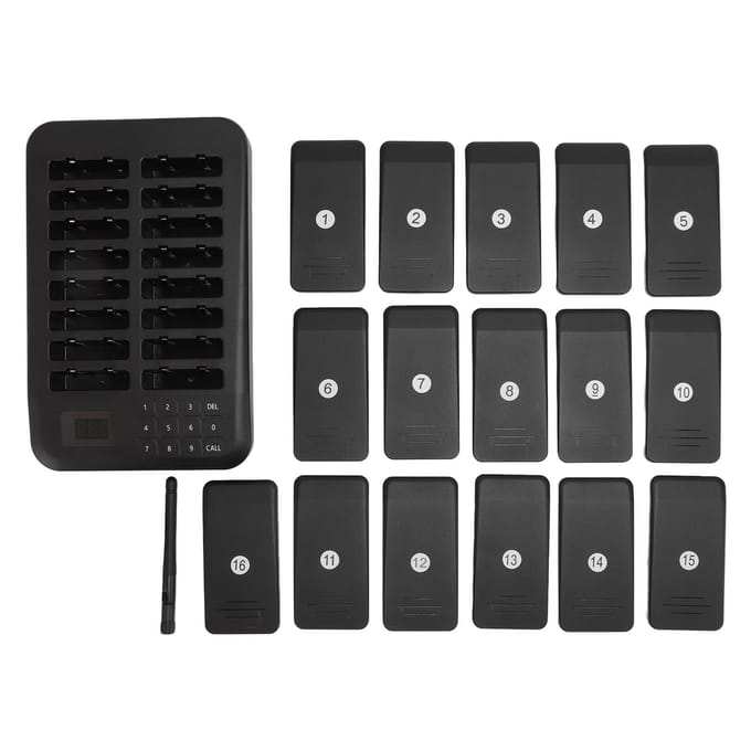 Draadloos Gastenservice Oproepsysteem 1 tot 16 Wachtende Pager Zoemers voor Restaurant Ziekenhuis Hotel US Plug gray