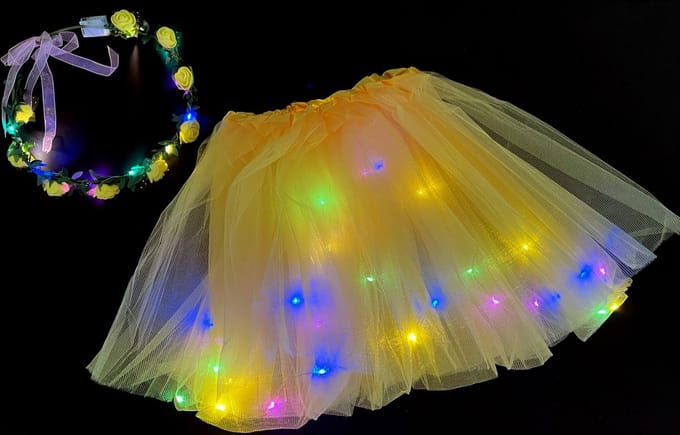 LED Rokje/Tutu en Tiara Mini Set - Geel