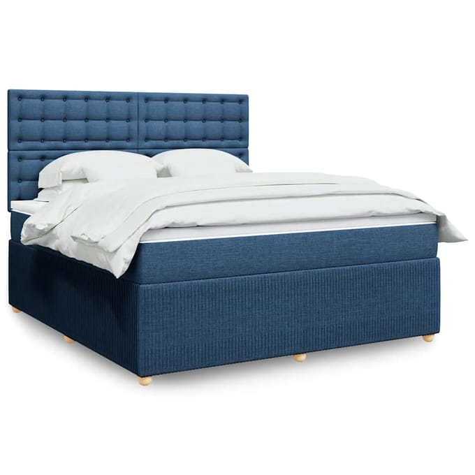 vidaXL - Boxspring - met - matras - stof - blauw - 180x200 - cm