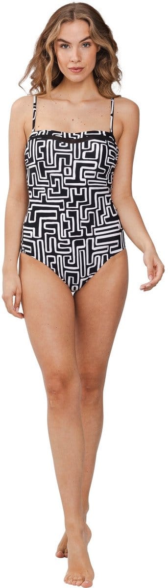Pastunette-Badpak Graphic Beach - Zwart/Wit - Corrigerend - Strapless - Maat 38