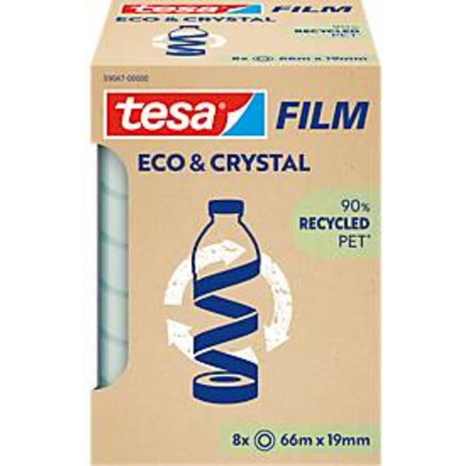 tesafilm® CRYSTAL RECYCLED plakband, transparant, scheurvast, L 66 m x B 19 mm, 8 rollen