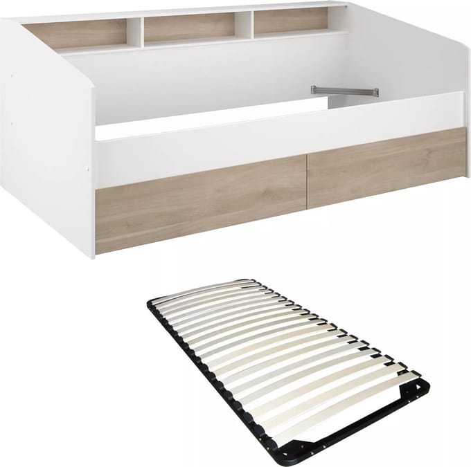 Vente-unique Bedframe hout natuurlijk licht, wit 90 x 200 cm