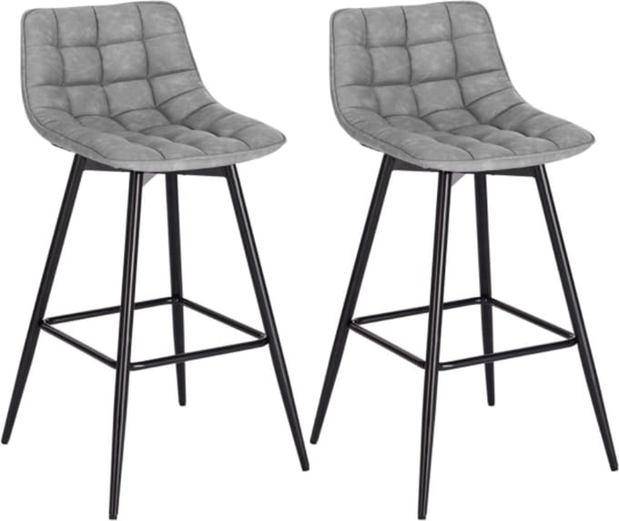 Leren Barkrukken - Grijs - Rugleuning - Industrieel - 43x35x88cm - Set van 2