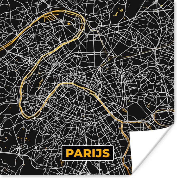 Poster Kaart - Parijs - Stadskaart - Goud - Plattegrond - 75x75 cm