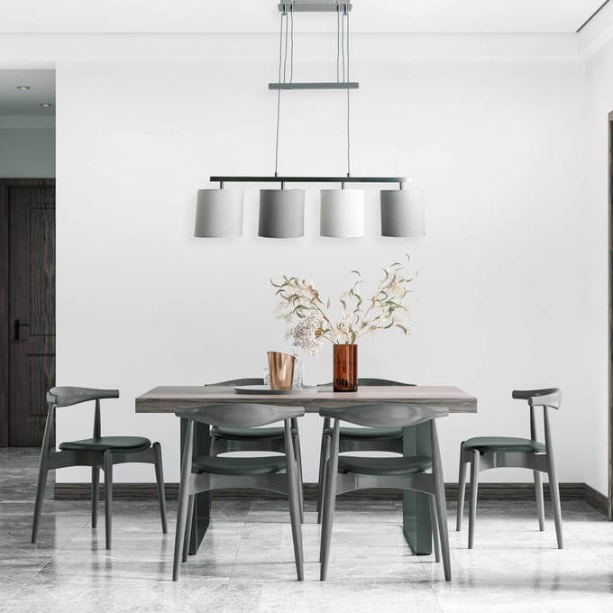 Näve Hanglamp Tilde, stoffen kappen, 4lamps, grijs/wit