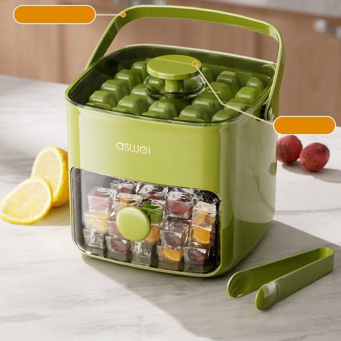 Moule à glaçons à 48 compartiments avec couvercle pince à glaçons moule à glace DIY réutilisable de qualité alimentaire ustensiles de cuisine boîte à glaçons en un clic vert