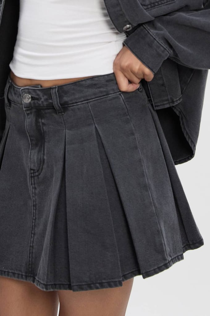 boohoo Dames Geplooide denimrok | Grey | Maat: 10