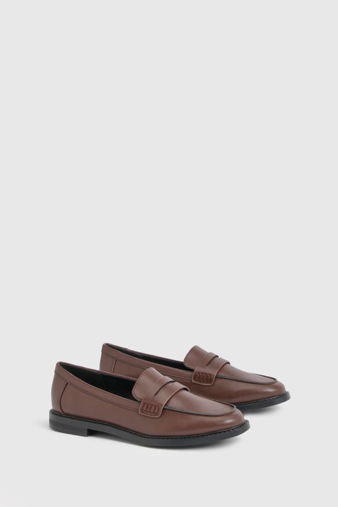 boohoo Dames Basic Platte Loafers | Chocolate | Maat: 4